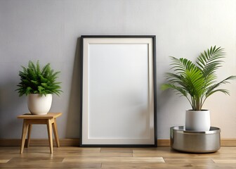empty room with a white blank frame and a wall