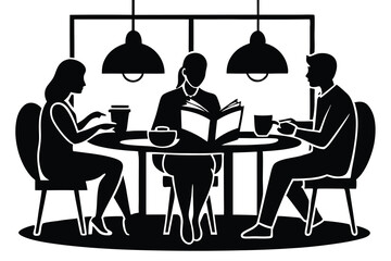 Students Studying Together in Coffee Shop Scene

