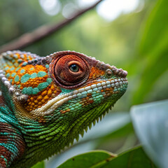 Fototapeta premium close up of colorful chameleon eye