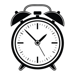 Black and White Alarm Clock Minimal Icon for Use in Apps