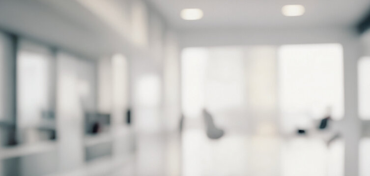 Image is an abstract blurred depiction of a modern and minimalist office interior, conveying a sense of spaciousness and tranquility.