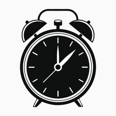 Black Icon of Vintage Alarm Clock for Print or Web