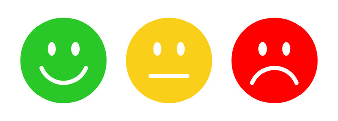 Rating emoji icon set. Rating and feedback emoji collection .  Very happy, neutral, very sad emojis icon. Emoji, feedback, icons, vector.