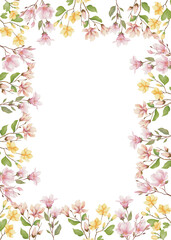 Frame of Magnolia Flower Watercolor Illustration for Invitation