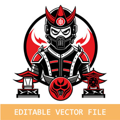 vector samurai on motorcycle on white background