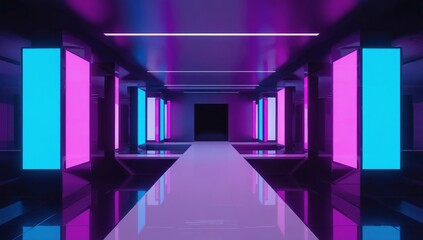 Neon-lit corridor, futuristic design