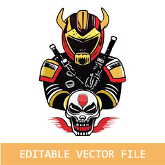 Vector Illustration of a Japanese Demon - Oni Mask Design - Art & Illustration