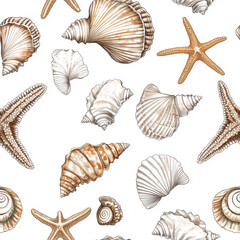 seashells tile seamless pattern background