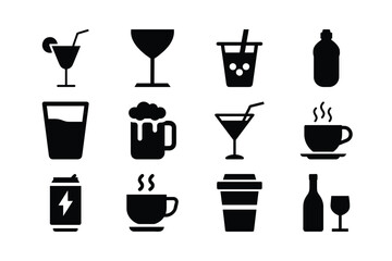 Collection of Black and White Beverage Icons