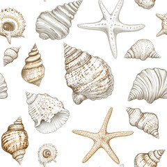 seashells tile seamless pattern background