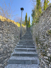 Bergamo, Italy. The ancient stone stairs that lead from the lower city (new city) to the old one