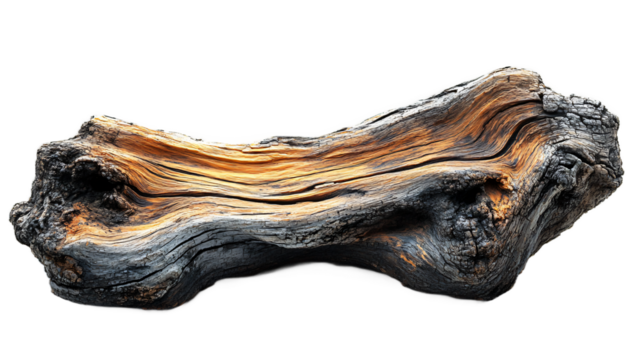 Textured driftwood piece with intricate details isolated on transparent background perfect for coastal art, natural design elements, and beachy decor