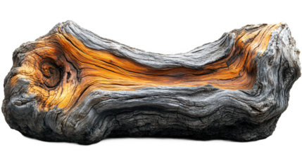 Textured driftwood piece with artistic form isolated on transparent background perfect for beach decor, coastal design, and natural art projects