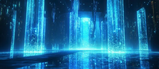 Fototapeta premium Futuristic Neon Light Display in Technology-Inspired Environment