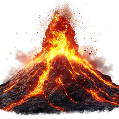 A Fiery Volcano Eruption with Red Hot Lava Flowing Isolated on Transparent Background