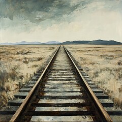 Fototapeta premium Endless Railroad: A Journey Through the Vast Desert Landscape