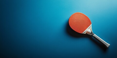 Table Tennis or Ping Pong, Table Tennis Balls and Rackets on Blue Table, sport equipment concept, copy space, flat lay corner