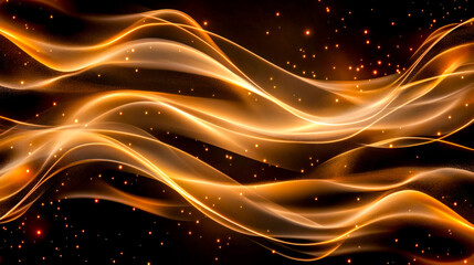 Fototapeta premium Golden Abstract Waves with Glowing Particles.