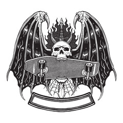 skull skateboard and crossbones