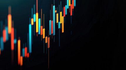 Obraz premium A vibrant, abstract representation of a financial chart, showcasing colorful candlestick patterns against a dark background.