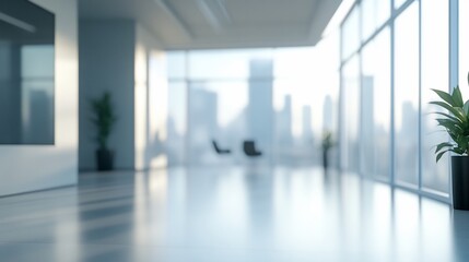 Modern office, city view, sunrise, empty, spacious, interior design