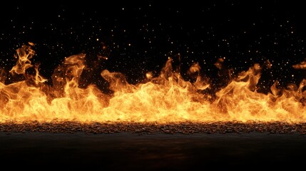 A vibrant, animated flame displays a dynamic flow of fire with sparks, set against a dark background, creating an intense visual contrast.