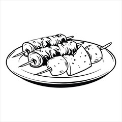 Grilled kebab on a plate vector 