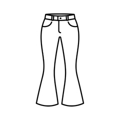 Flared Jeans Silhouette in Minimalist Style on White Background  