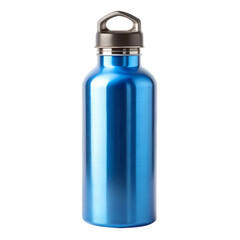Stainless blue bottle isolated on transparent background  
