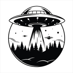 UFO over forest night scene vector  © Pixel Art
