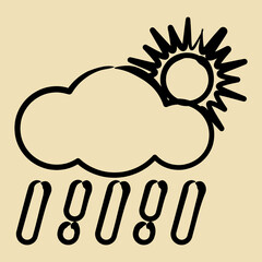 Icon rain with sun. Weather elements symbol. Icons in hand drawn style. Good for prints, web, smartphone app, posters, infographics, logo, sign, etc.