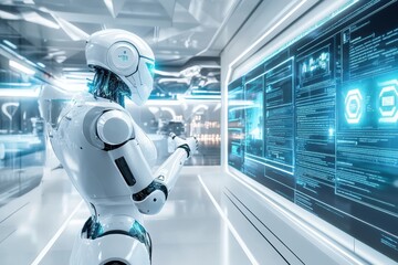 High-tech learning hub showcasing robotic arms, AI interfaces, and advanced educational technology for innovative learning experiences