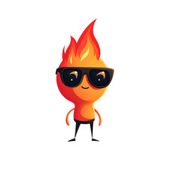 Cute animated flame character with sunglasses