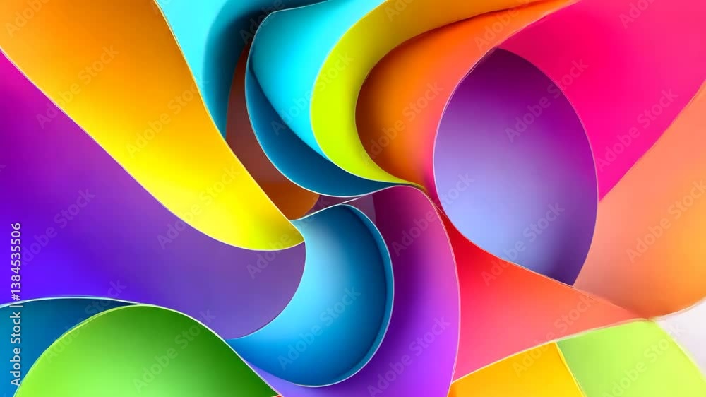 Poster Vibrant Abstract Background of Multicolored Paper Swirls and Curves with Smooth Texture and Dynamic Shape Optimized for