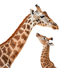 Naklejka premium Tall brown spotted giraffe mammal isolated on white background profile