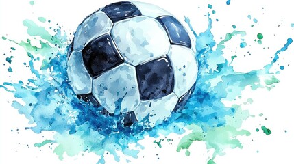 Naklejka premium Soccer Ball Splash: Dynamic Watercolor Artwork