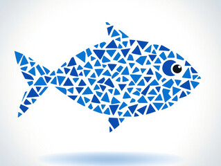 Blue Geometric Fish Illustration Abstract Triangle Pattern on White
