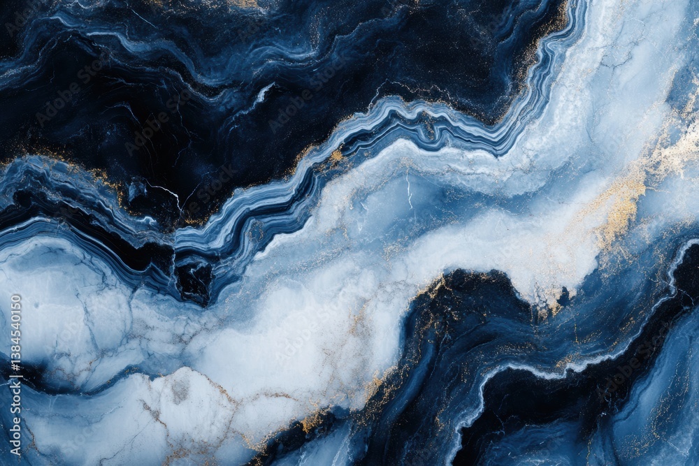 Aufkleber luxurious marble texture featuring deep blue and white swirls with organic veins and structured spac