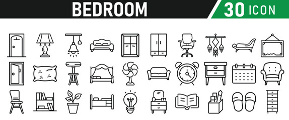 Bedroom Icons set. Liner icons collection