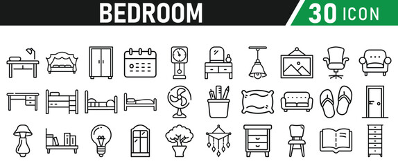 Bedroom Icons set. Liner icons collection