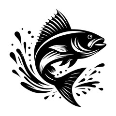 Obraz premium Jumping Fish Vector Splash Design in Bold Black and White Style