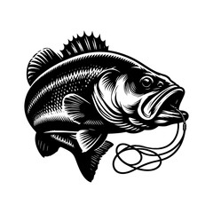 Largemouth Bass Vector Illustration in Bold Black and White Line Art
