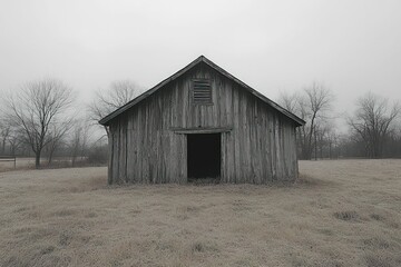 Obraz premium Weathered barn stands silent in frosted field