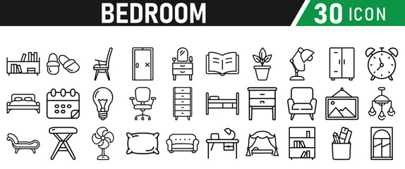 Bedroom Icons set. Liner icons collection