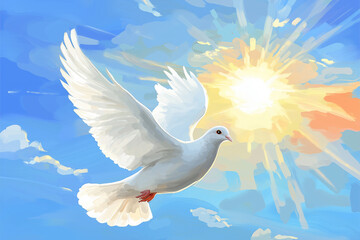 Obraz premium Freedom peace and spirituality pigeon white dove on blu sky