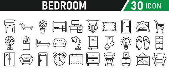Bedroom Icons set. Liner icons collection