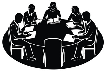Students Group Studying at a Round Table Illustration

