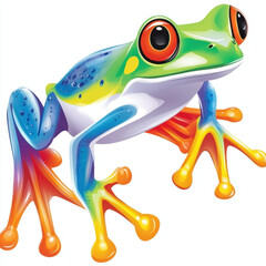Naklejka premium Vibrant Red Eyed Tree Frog Illustration with Blue and Green Body on White Background