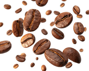 Scattered Roasted Coffee Beans – High-Quality PNG Image with Transparent Background for Cafe Branding and Packaging Design