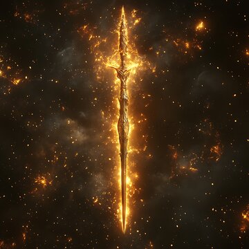 Blazing Golden Arrow Radiant Night Sky Energy Trail Cosmic Fury Burst Photo